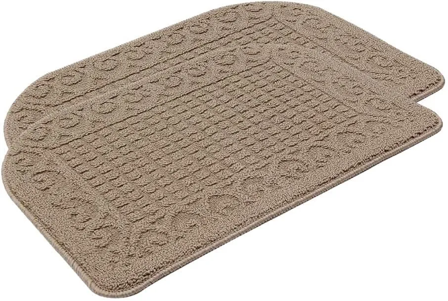COSY HOMEER 27X18 Inch Anti Fatigue Kitchen Rug Mats are Made of 100% Polypropylene Half Round Rug Cushion Specialized in Anti Slippery and Machine Washable,Beige(2 pcs)
