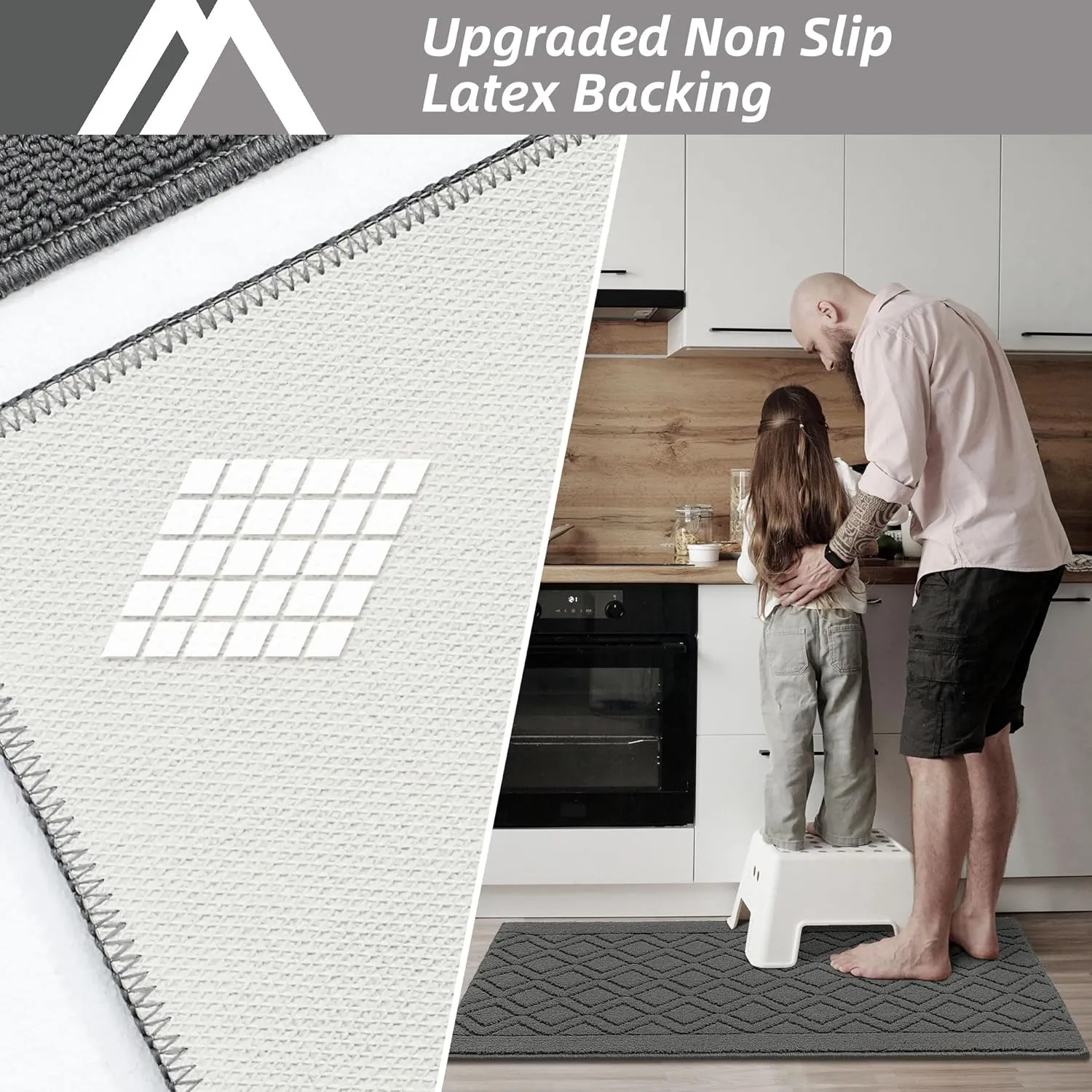 COSY HOMEER 48x20 Inch/30X20 Inch Kitchen Rug Mats Made of 100% Polypropylene 2 Pieces Soft Kitchen Mat Specialized in Anti Slippery and Machine Washable (Grey)