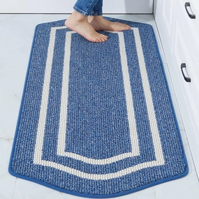 COSY HOMEER Long Kitchen Floor Mats for in Front of Sink Super Absorbent Kitchen Rugs and Mats 24"x48" Non-Skid Kitchen Mat Standing Mat Washable,Polypropylene,Blue,Frame