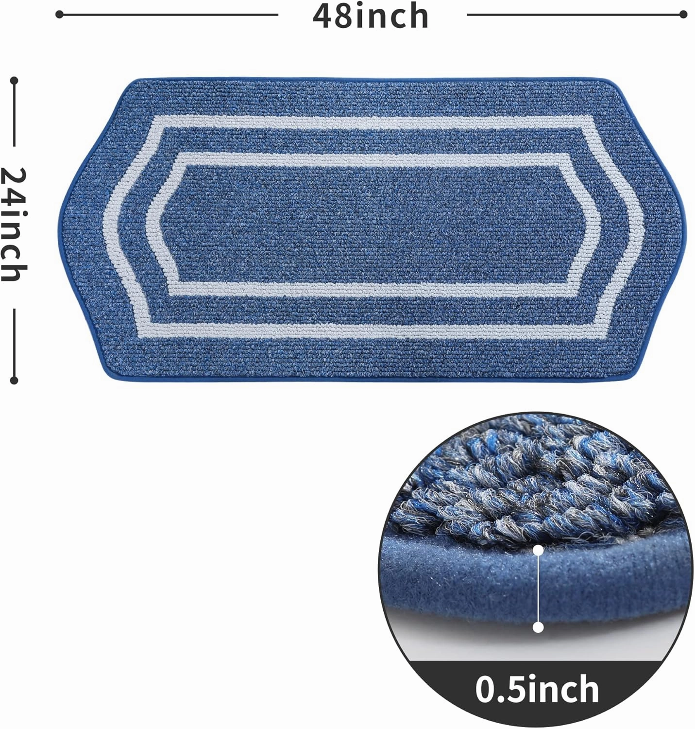 COSY HOMEER Long Kitchen Floor Mats for in Front of Sink Super Absorbent Kitchen Rugs and Mats 24"x48" Non-Skid Kitchen Mat Standing Mat Washable,Polypropylene,Blue,Frame