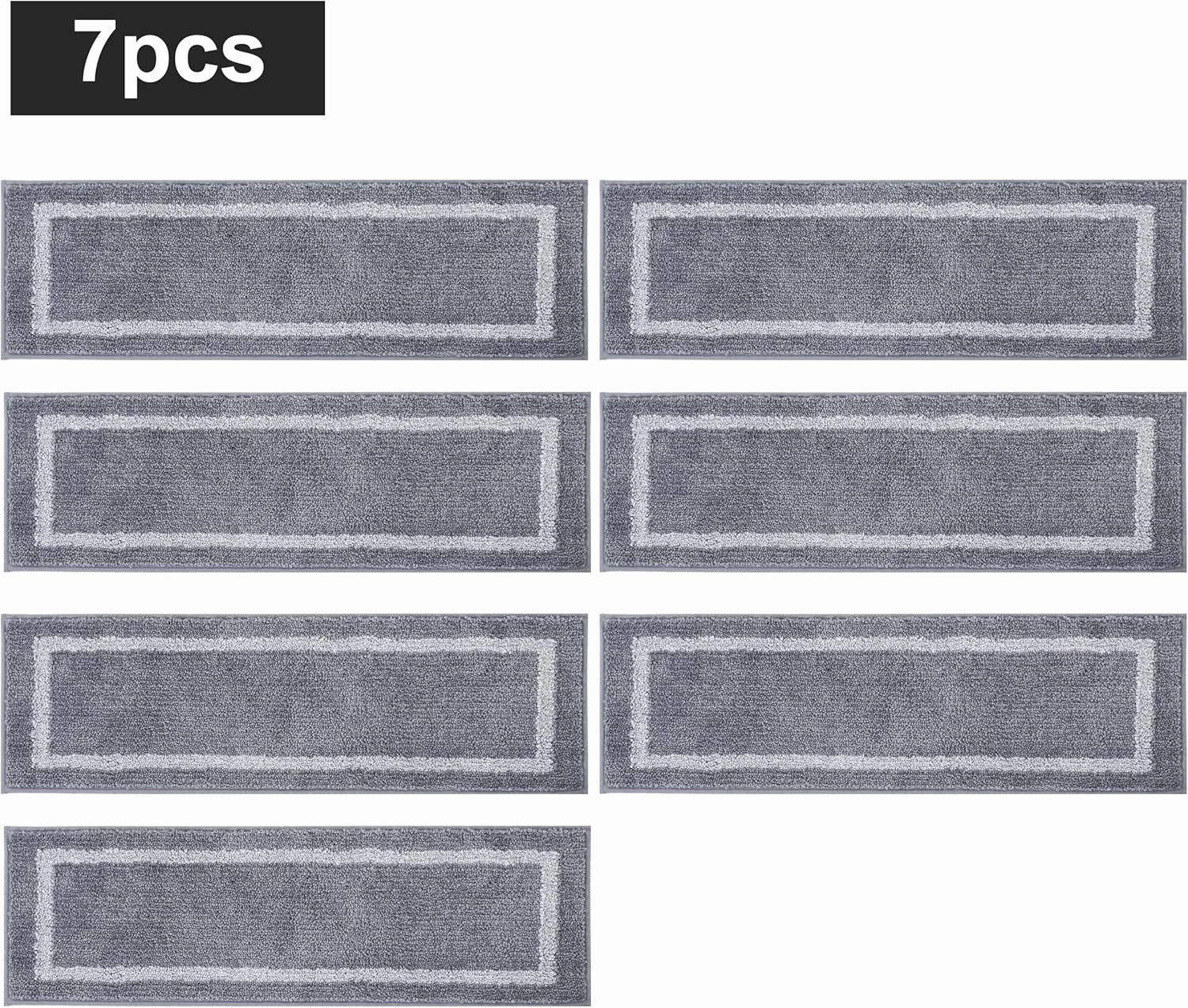 COSY HOMEER Soft Stair Treads Non-Slip Carpet Mat 28inX9in Indoor Stair Runners for Wooden Steps, Stair Rugs for Kids and Dogs, 100% Polyester TPE Backing 7pcs,Grey,Square