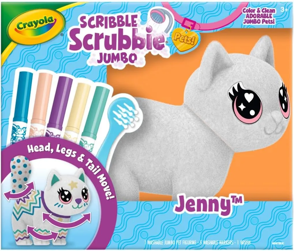 Crayola Scribble Scrubbie Jumbo, Large Posable Animal Toy Cat for Girls & Boys, 6 Inches, Animal Grooming Toy, Gift for Kids