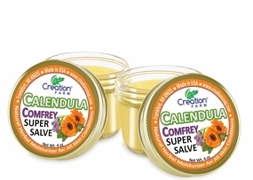 Creation Farm Calendula Comfrey Super Salve 8OZ- (2-4 oz Jars) Balm Soothes Baby Bottoms, Hand Cream for Dry Cracked skin, Tattoos and Beards Grown and Made in USA from Real Herbs