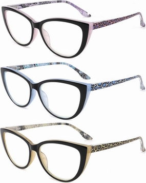 CRGATV Reading Glasses 3 Pack Blue Light Blocking Computer Readers for Women Stylish Cat Eye Design Anti Eyestrain & Glare  1.5 Strength