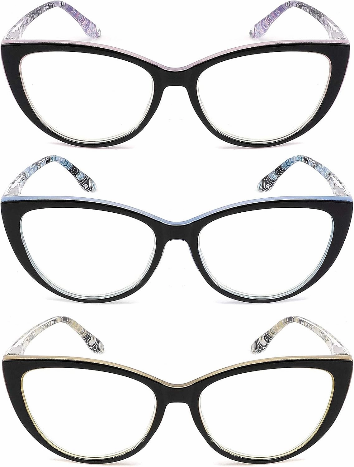 CRGATV Reading Glasses 3 Pack Blue Light Blocking Computer Readers for Women Stylish Cat Eye Design Anti Eyestrain & Glare  1.5 Strength