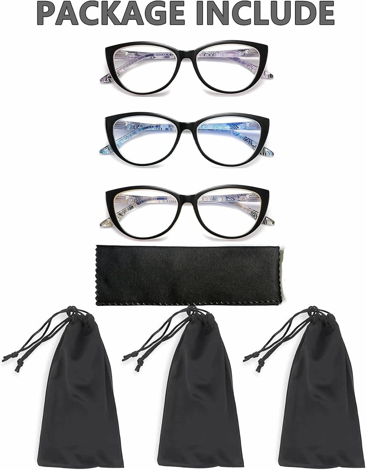 CRGATV Reading Glasses 3 Pack Blue Light Blocking Computer Readers for Women Stylish Cat Eye Design Anti Eyestrain & Glare  1.5 Strength