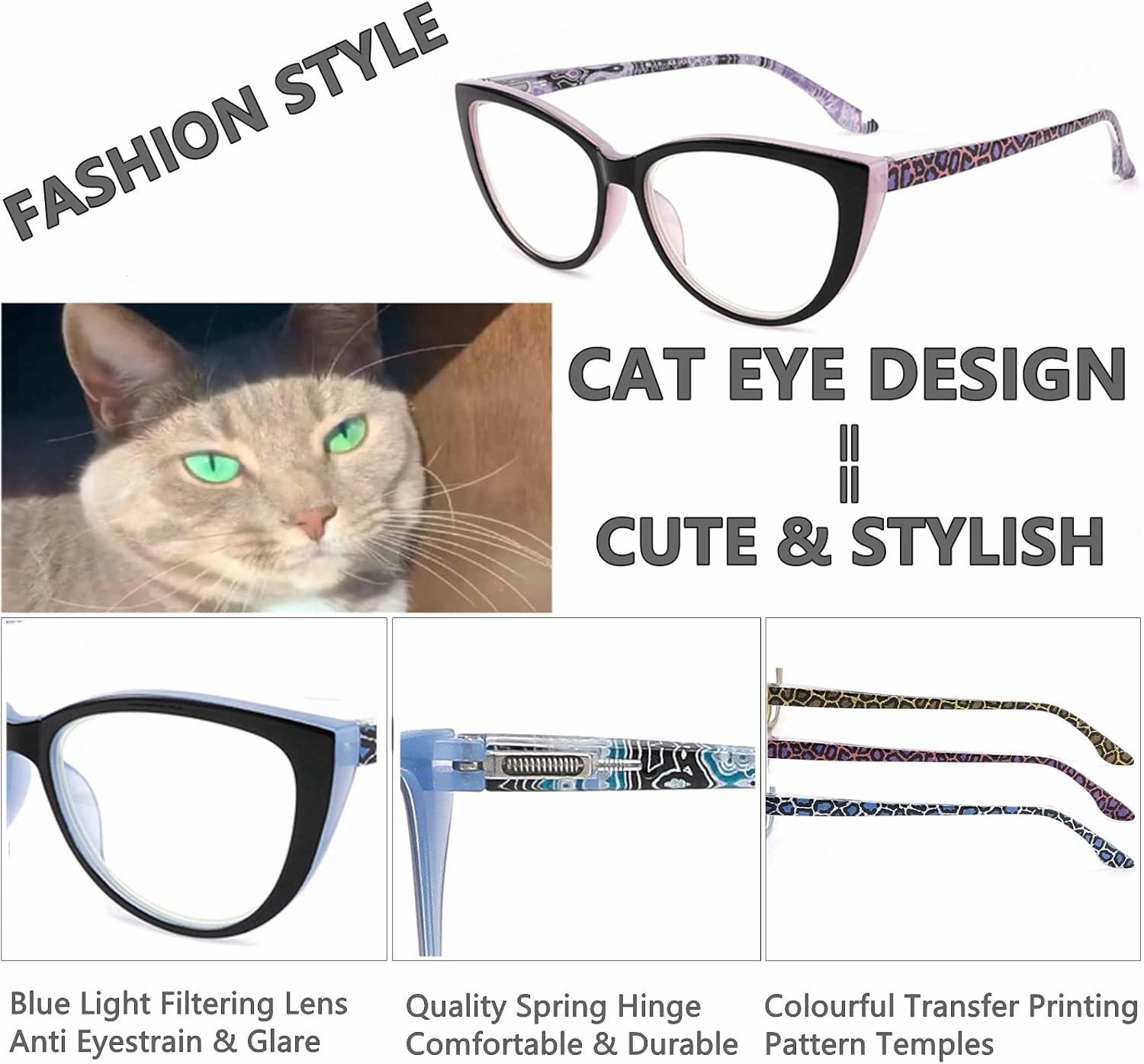 CRGATV Reading Glasses 3 Pack Blue Light Blocking Computer Readers for Women Stylish Cat Eye Design Anti Eyestrain & Glare  1.5 Strength