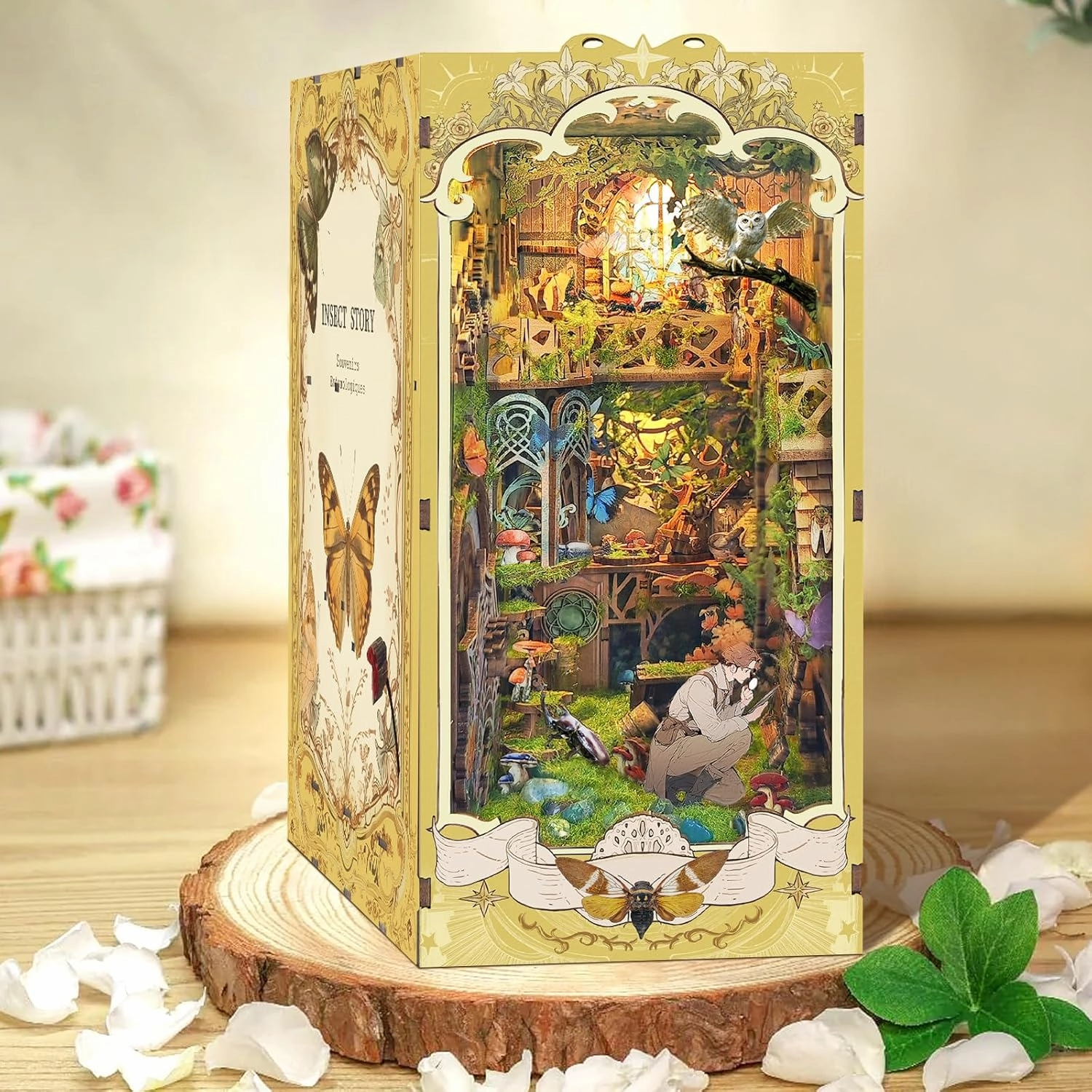 CRIOLPO Book Nook Kit - DIY Doll House Booknook with LED Lights for Adults and Teens, Perfect Halloween Bookshelf Decor, 3D Wooden Puzzle Bookends for Insect Collector(Insect Nooks)