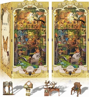 CRIOLPO Book Nook Kit - DIY Doll House Booknook with LED Lights for Adults and Teens, Perfect Halloween Bookshelf Decor, 3D Wooden Puzzle Bookends for Insect Collector(Insect Nooks)