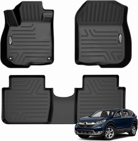 CRV Floor Mats, GORWARE 3D Floor Liner Compatible with Honda CR-V 2022 2021 2020 2019 2018 2017, Front and Rear Row Floor Liners for CRV 2017-2022 with All Weather Performance, 3 Pcs Car Floor Mat