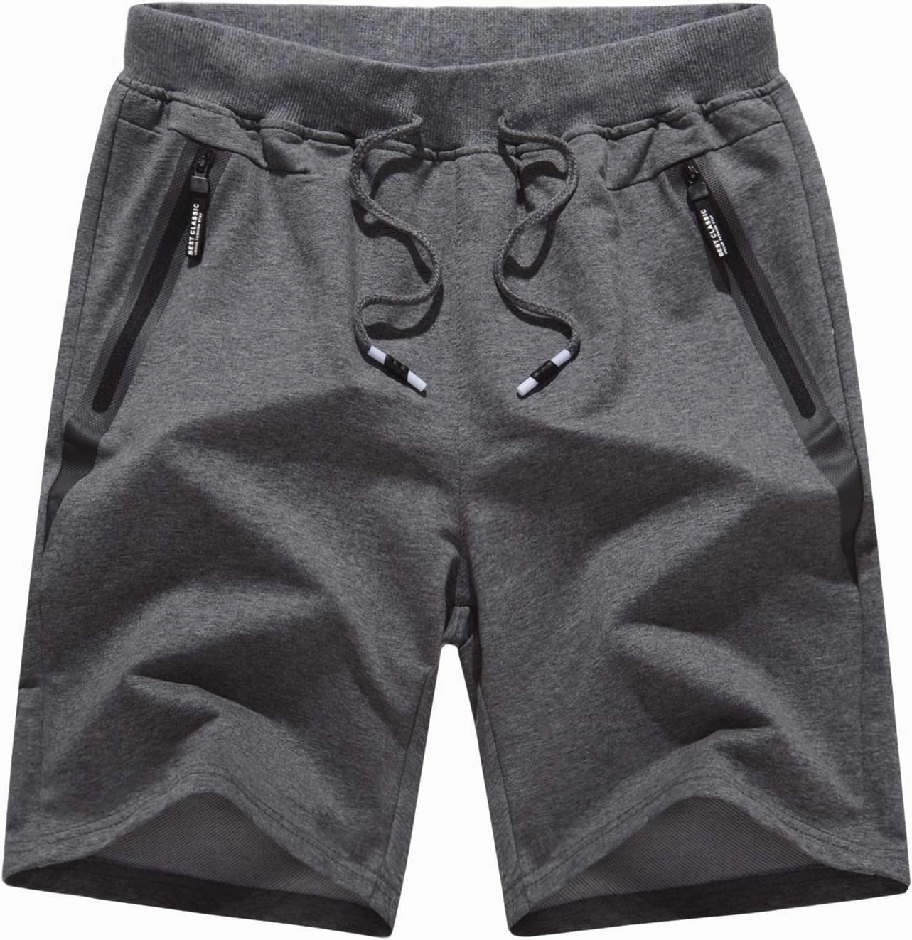 CRYSULLY Mens Athletic Gym Shorts Cotton Jogger Running Workout Jersey Zipper Pocket Sweat Shorts