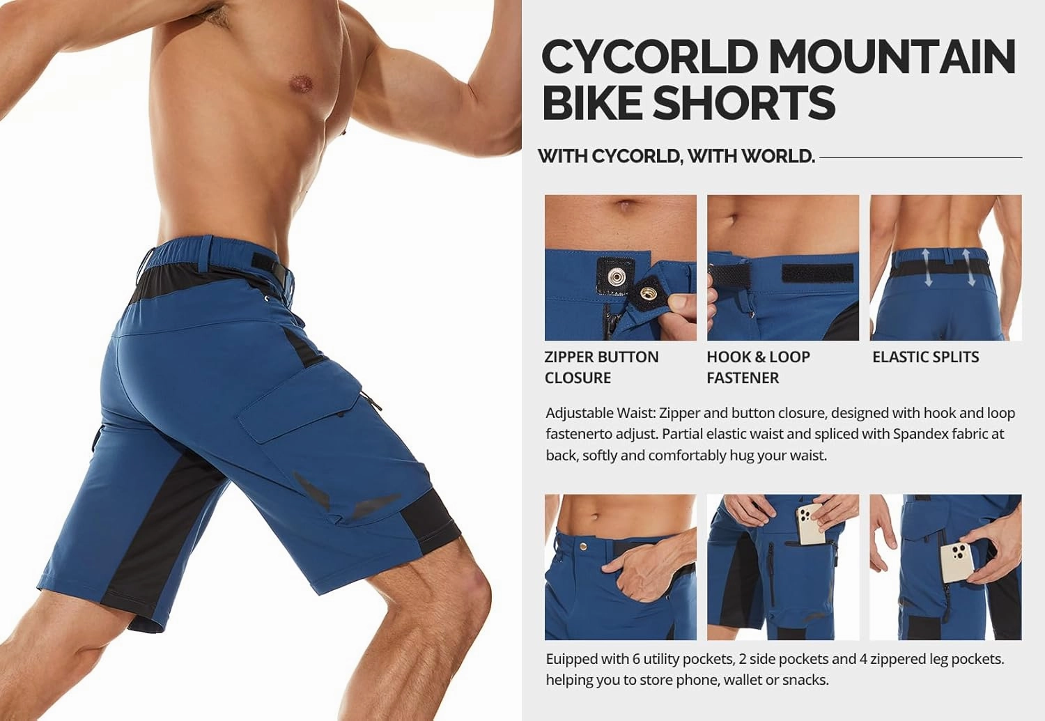 Cycorld Mens-Mountain-Bike-Shorts, Cycling, Hiking, Cargo, Outdoor Shorts