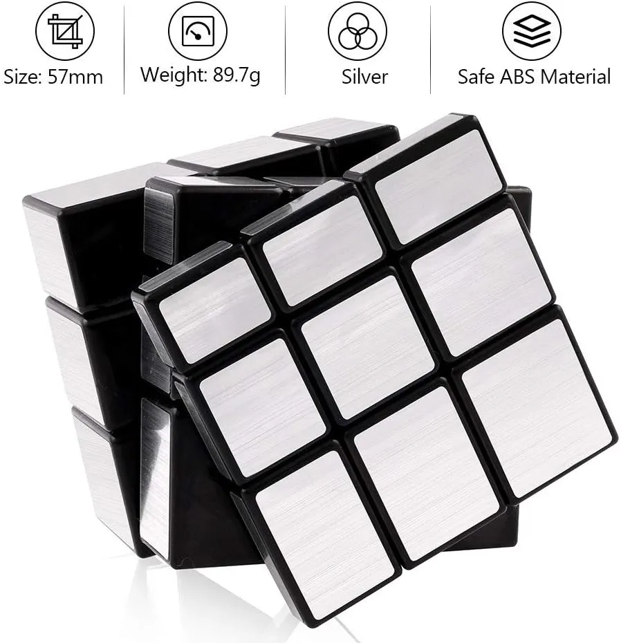 D-FantiX Shengshou Mirror Cube 3x3x3 Speed Cube 3x3 Mirror Blocks Cube Different Shapes Silver Cube 57mm