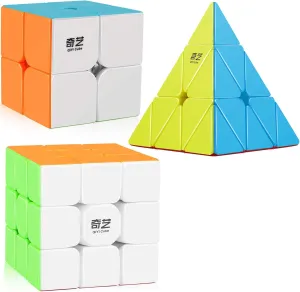 D-FantiX Speed Cube Set, QY Toys Cube 3 Pack Qidi S2 2x2 Warrior W 3x3 Qiming Pyramid Stickerless Speed Cubes Bundle Puzzle Toys