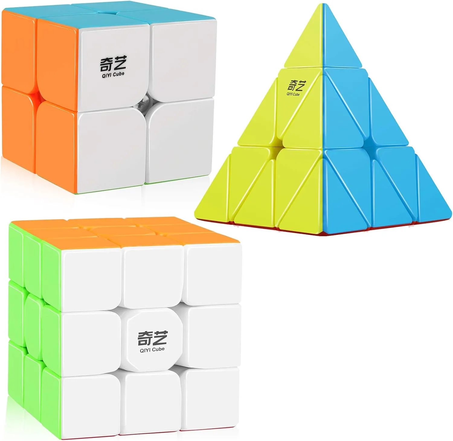 D-FantiX Speed Cube Set, QY Toys Cube 3 Pack Qidi S2 2x2 Warrior W 3x3 Qiming Pyramid Stickerless Speed Cubes Bundle Puzzle Toys