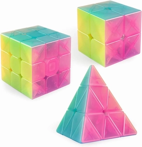 D-FantiX Speed Cube Bundle, QY Toys Jelly Cube Set Warrior W 3x3 Qidi S 2x2 3x3x3 Qiming Pyramid Transparent Cube Set Puzzle Toys