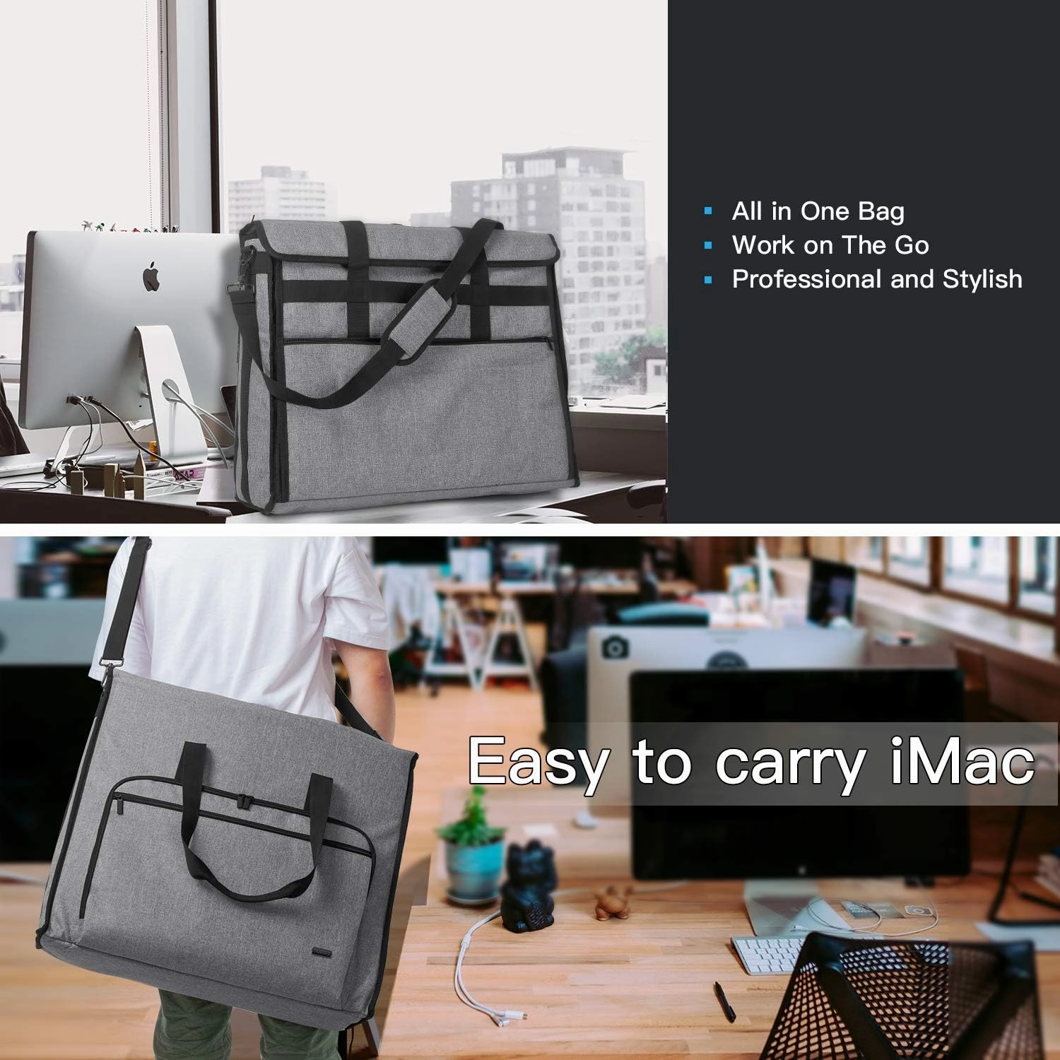 Damero Carrying Tote Bag Compatible with Apple 27" iMac Desktop Computer, Travel Storage Bag for iMac 27-inch and Other Accessories, Gray