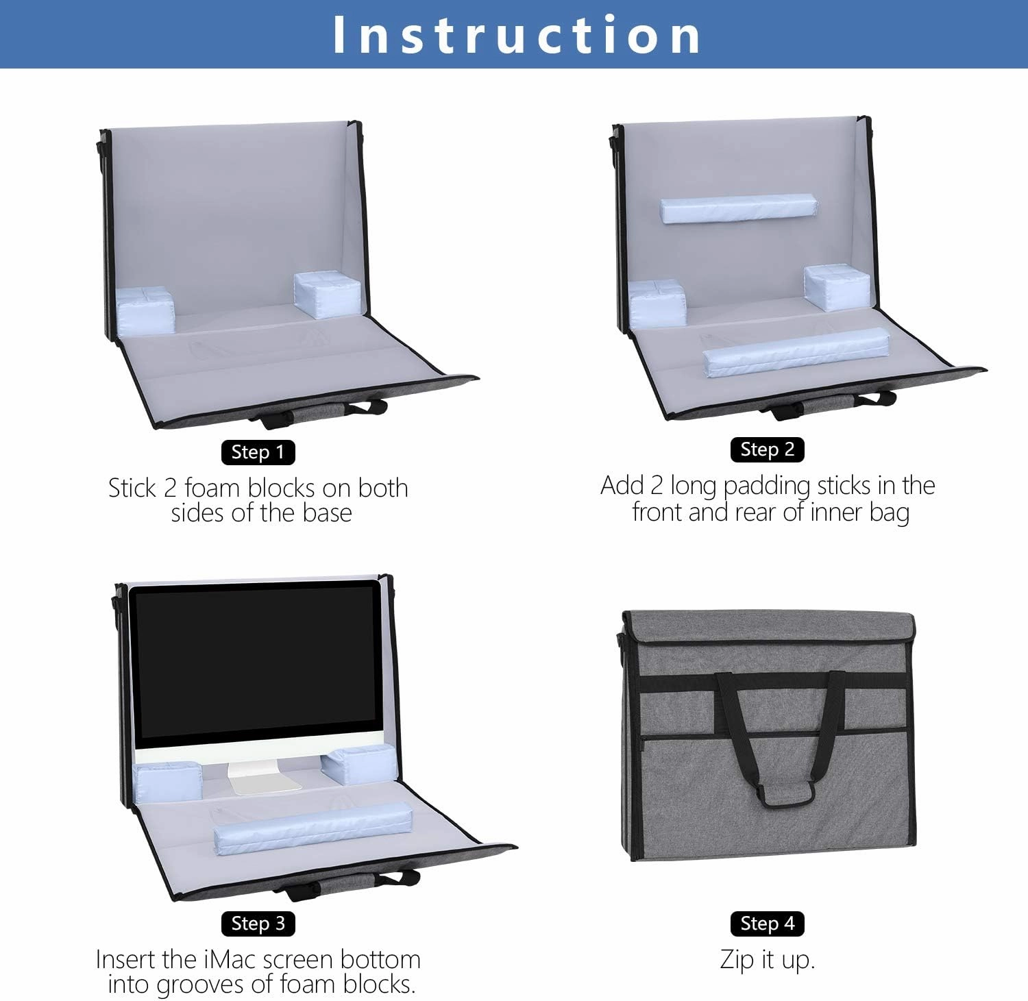 Damero Carrying Tote Bag Compatible with Apple 27" iMac Desktop Computer, Travel Storage Bag for iMac 27-inch and Other Accessories, Gray
