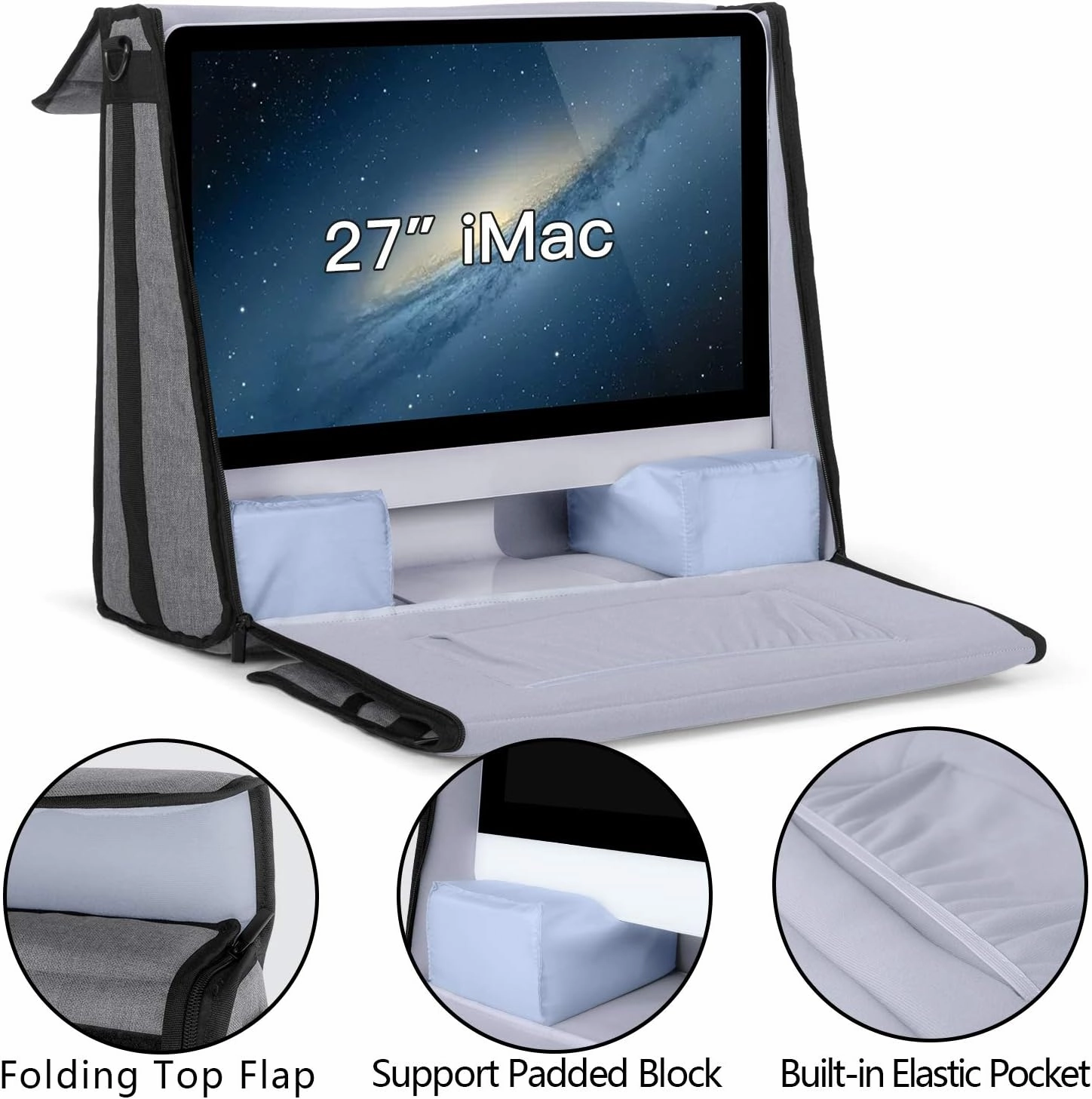 Damero Carrying Tote Bag Compatible with Apple 27" iMac Desktop Computer, Travel Storage Bag for iMac 27-inch and Other Accessories, Gray