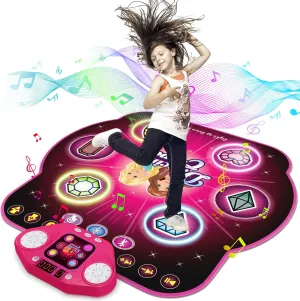 Dance Mat Toys for 3-12 Year Old Kids,Electronic Dance Pad with Light-up 6-Button & Wireless Bluetooth, 5 Game Modes Princess Dancing Mat, Birthday Xmas Gifts for 3 4 5 6 7 8 9 10  Year Old Girls