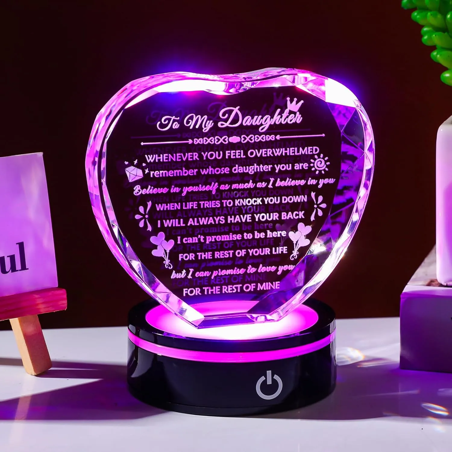 Daughter Gifts from Mom Dad Best Birthday Graduation Gifts for Adult Daughter with Light Base Crystal Keepsake to My Daughters Gift on Christmas Mothers Day