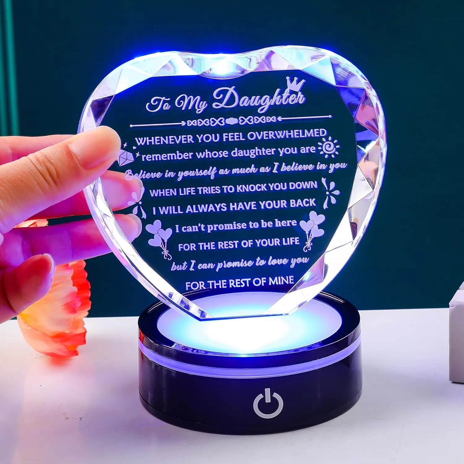Daughter Gifts from Mom Dad Best Birthday Graduation Gifts for Adult Daughter with Light Base Crystal Keepsake to My Daughters Gift on Christmas Mothers Day