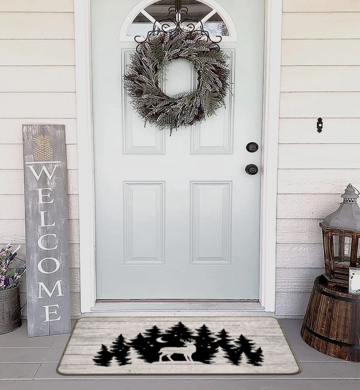 Deer Camping Door Mat - 30''x17'' Rustic Bathroom Rugs, Deer Rug, Cabin Rugs, Forest Rug, Camper Door Mat, RV Decor, Log Cabin Decor