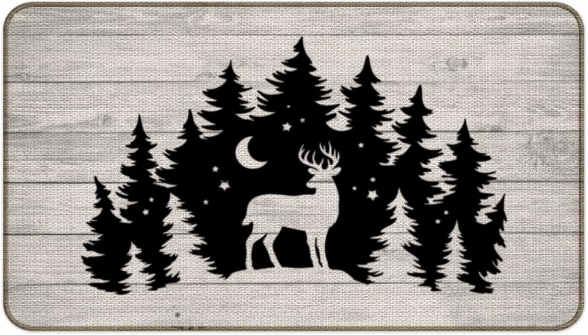 Deer Camping Door Mat - 30''x17'' Rustic Bathroom Rugs, Deer Rug, Cabin Rugs, Forest Rug, Camper Door Mat, RV Decor, Log Cabin Decor