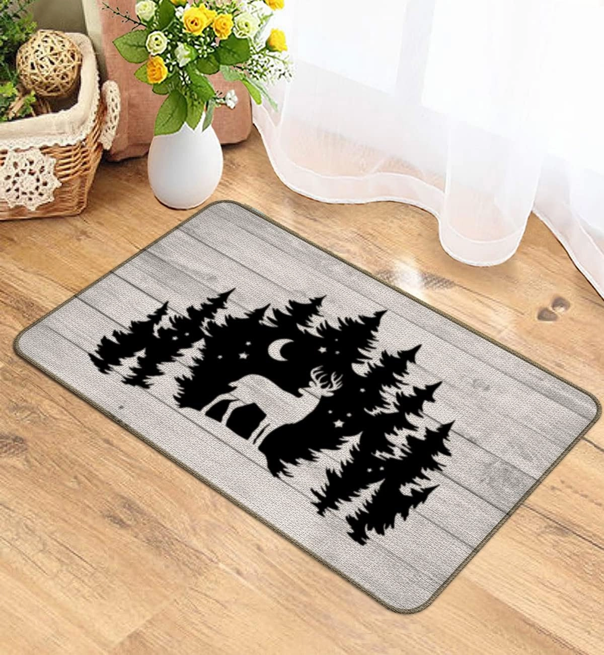 Deer Camping Door Mat - 30''x17'' Rustic Bathroom Rugs, Deer Rug, Cabin Rugs, Forest Rug, Camper Door Mat, RV Decor, Log Cabin Decor