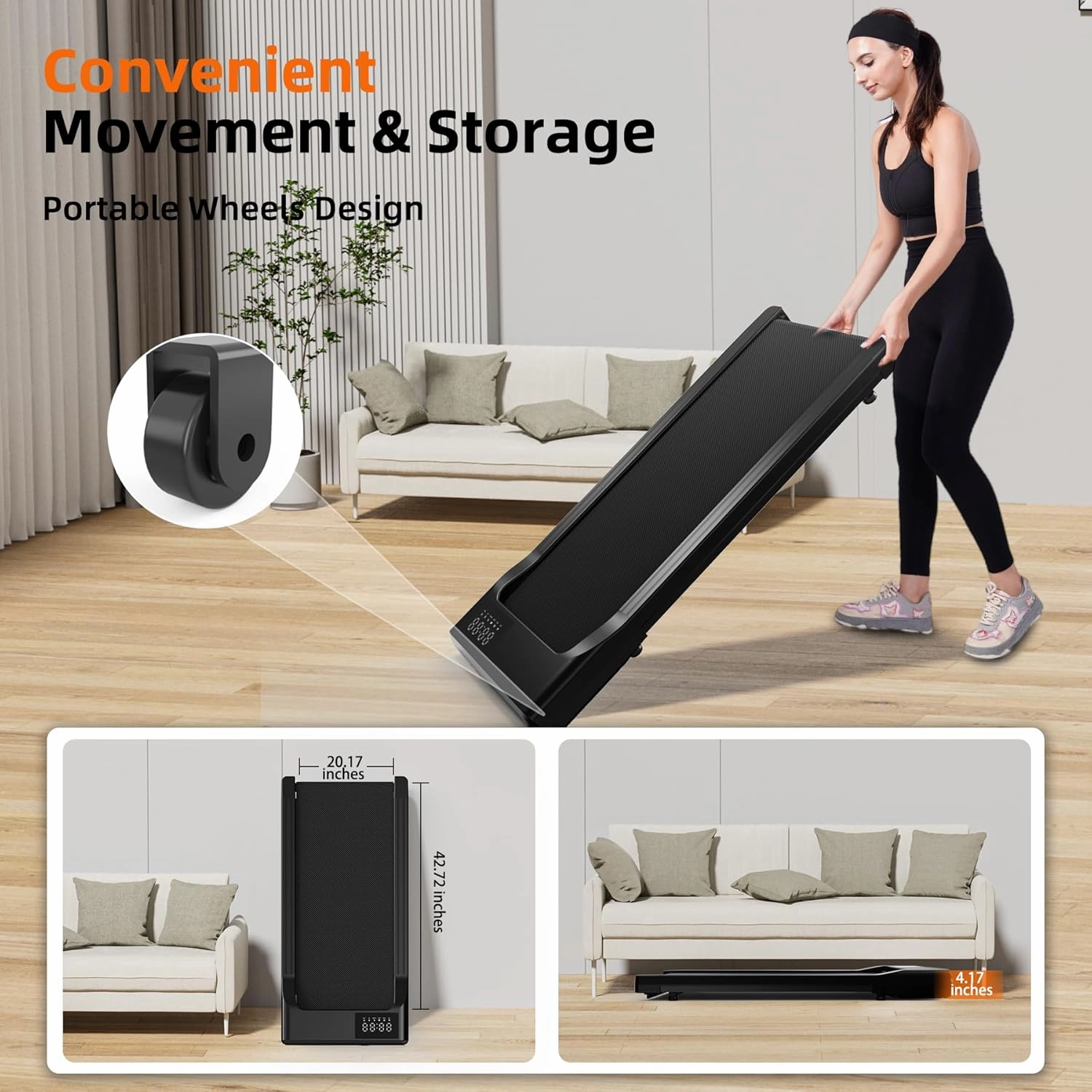 DeerRun 2025 Upgrade Walking Pad, Smart Under Desk Treadmill for Home Office, No-Assembly Treadmills with APP and Remote Control, LED Display, 2.5 HP Quiet Walking Jogging Machine, 300 lbs Capacity