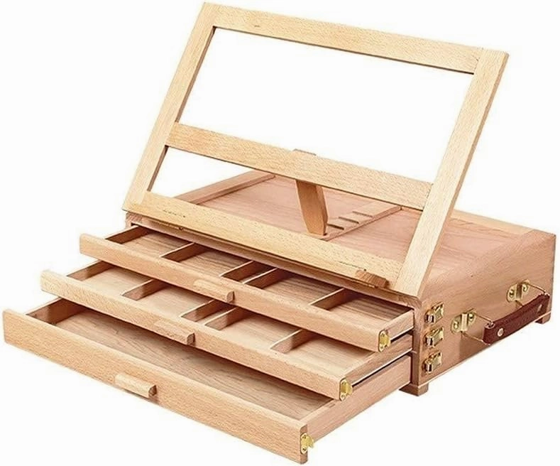 Desktop Easel, Children's Drawing Easel Portable Adjustable Easel Three-Layer Drawer Wooden Easel,42 * 28 * 32.5CM