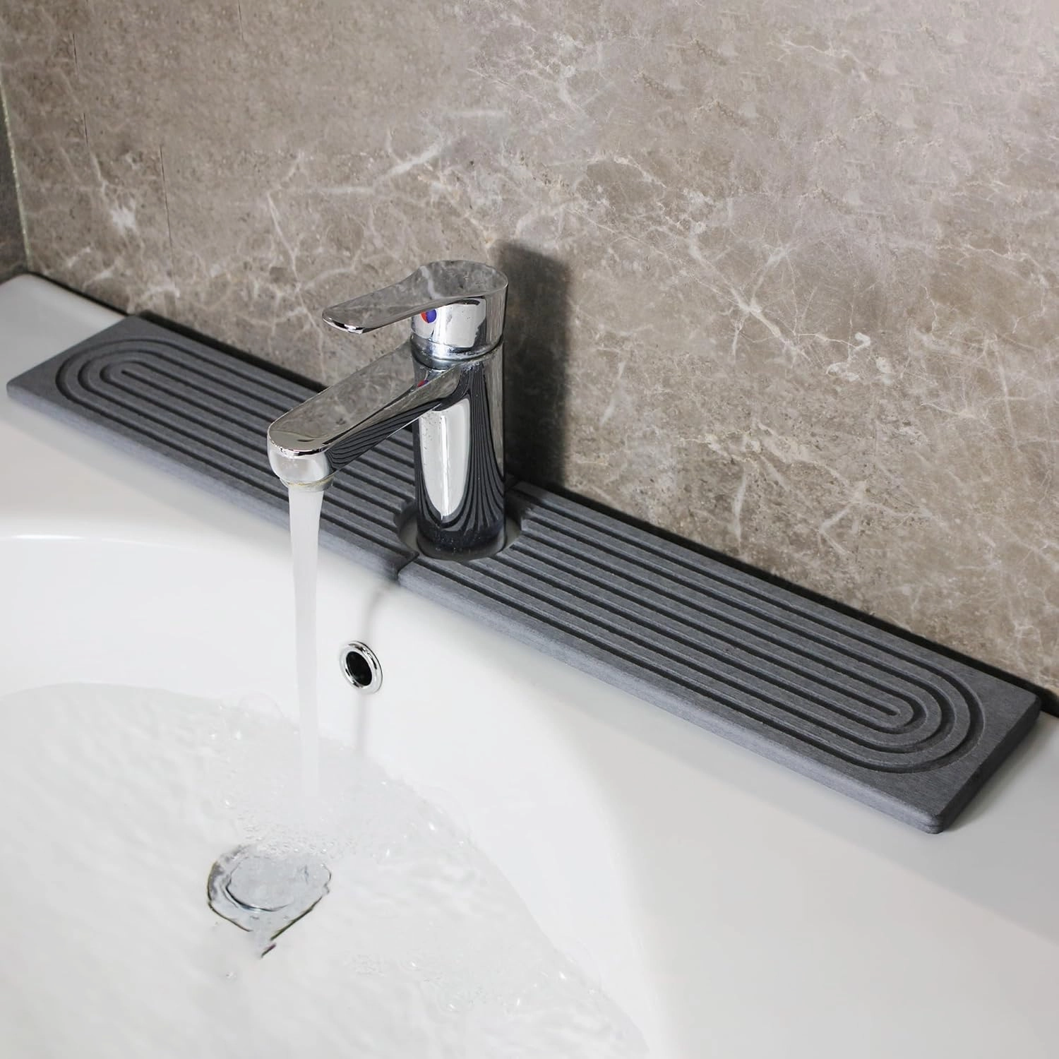 Diatomite Faucet Mat for Kitchen Sink – Quick Absorbent Fast-Drying Stone Splash Guard, Non-Slip Protector for Countertops,Island Counter，Bathroom & Kitchen Sink (23.6"x3.9", DarkGrey)