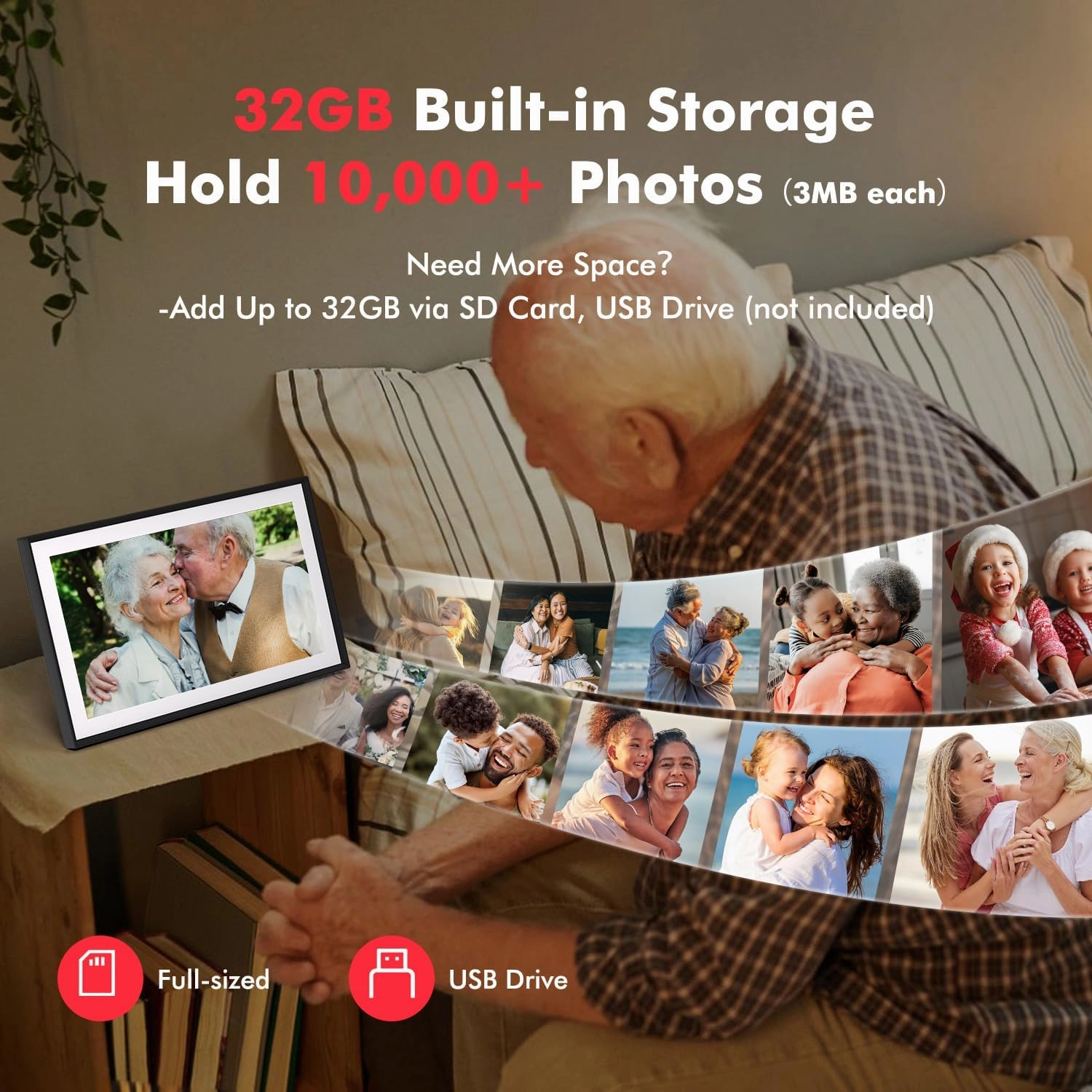 Digital Picture Frame, 15.6 Inch Large Frameo Digital Photo Frame WiFi, 32GB, 1920 * 1080 IPS HD Touch Screen, Tabletop&Wall-Mounted, Share Picture Video, Birthday, Wedding, for Mom