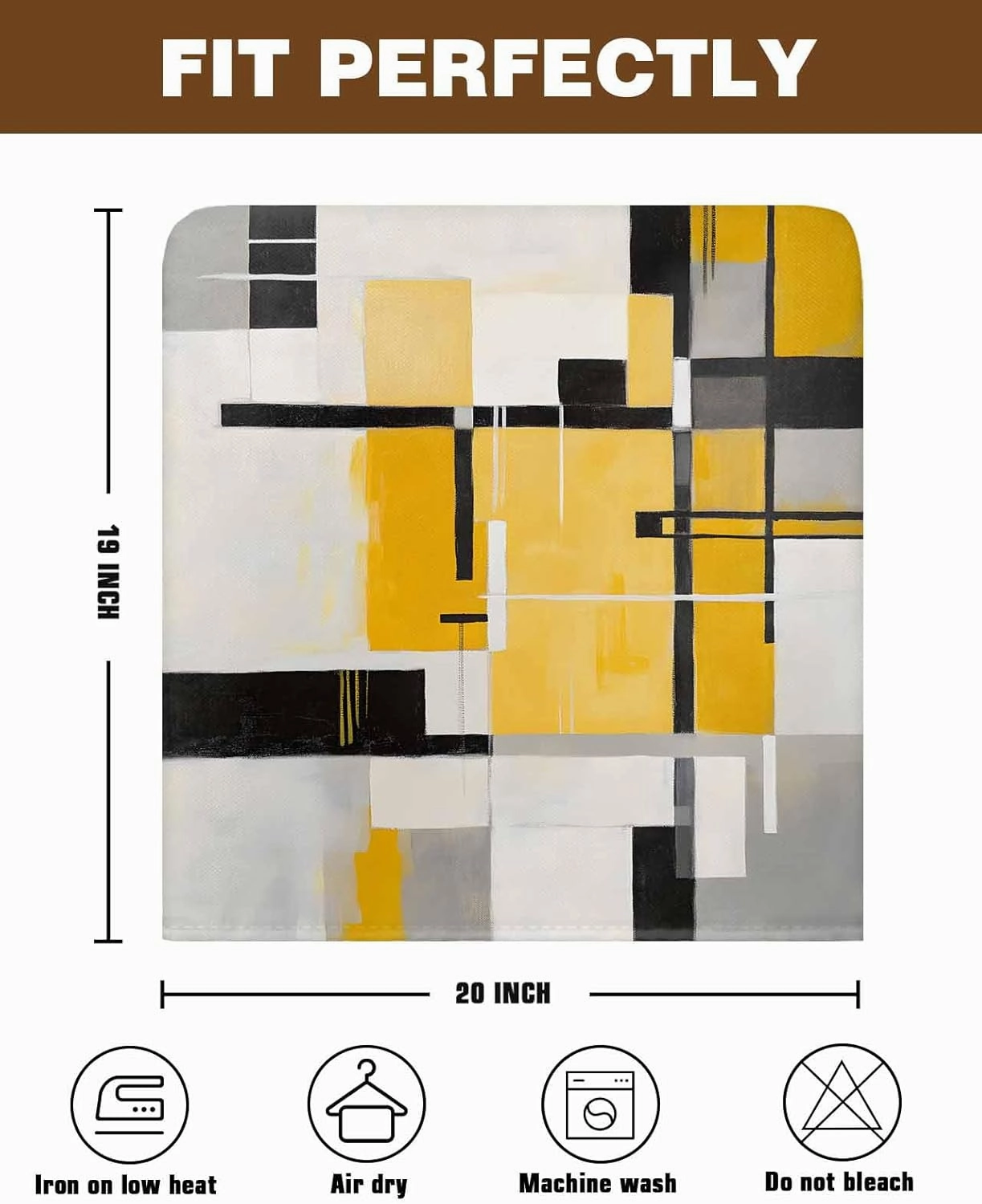 Dining Room Chair Back Covers Set of 4 Abstract Geometric Artwork Removable Kitchen Chair Seat Covers Protector Yellow Black Gray Patchwork Slipcovers for Weeding Holiday Party Decor
