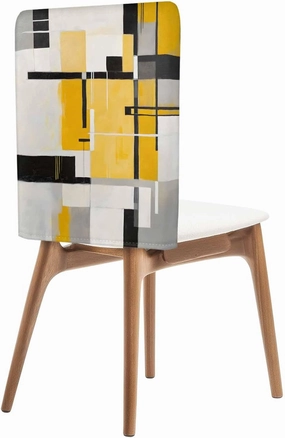 Dining Room Chair Back Covers Set of 4 Abstract Geometric Artwork Removable Kitchen Chair Seat Covers Protector Yellow Black Gray Patchwork Slipcovers for Weeding Holiday Party Decor