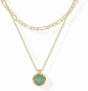 DISTANT DRUMS Simple Natural Green Aventurine Stone Jewelry Set for Women,Hoop Earrings,Bracelet,Necklace,18K Gold-plated Spiritual Gift,Fortunate Stone Jewelry,Choker