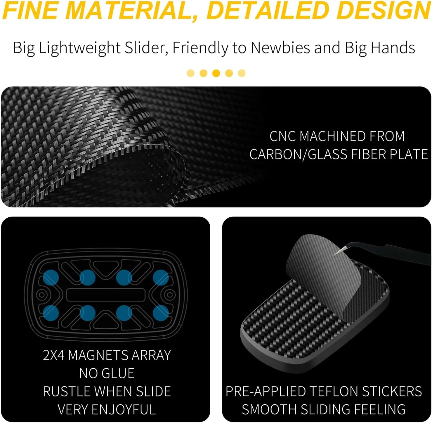 DjuiinoStar Silent Fidget Slider (Carbon Fiber   Glass Fiber), CNC Machined Free-Floating Push Slider, Addictive Magnetic Toy, Help to Relieve Stress, Best Gift for Fidget Fans DFS-49