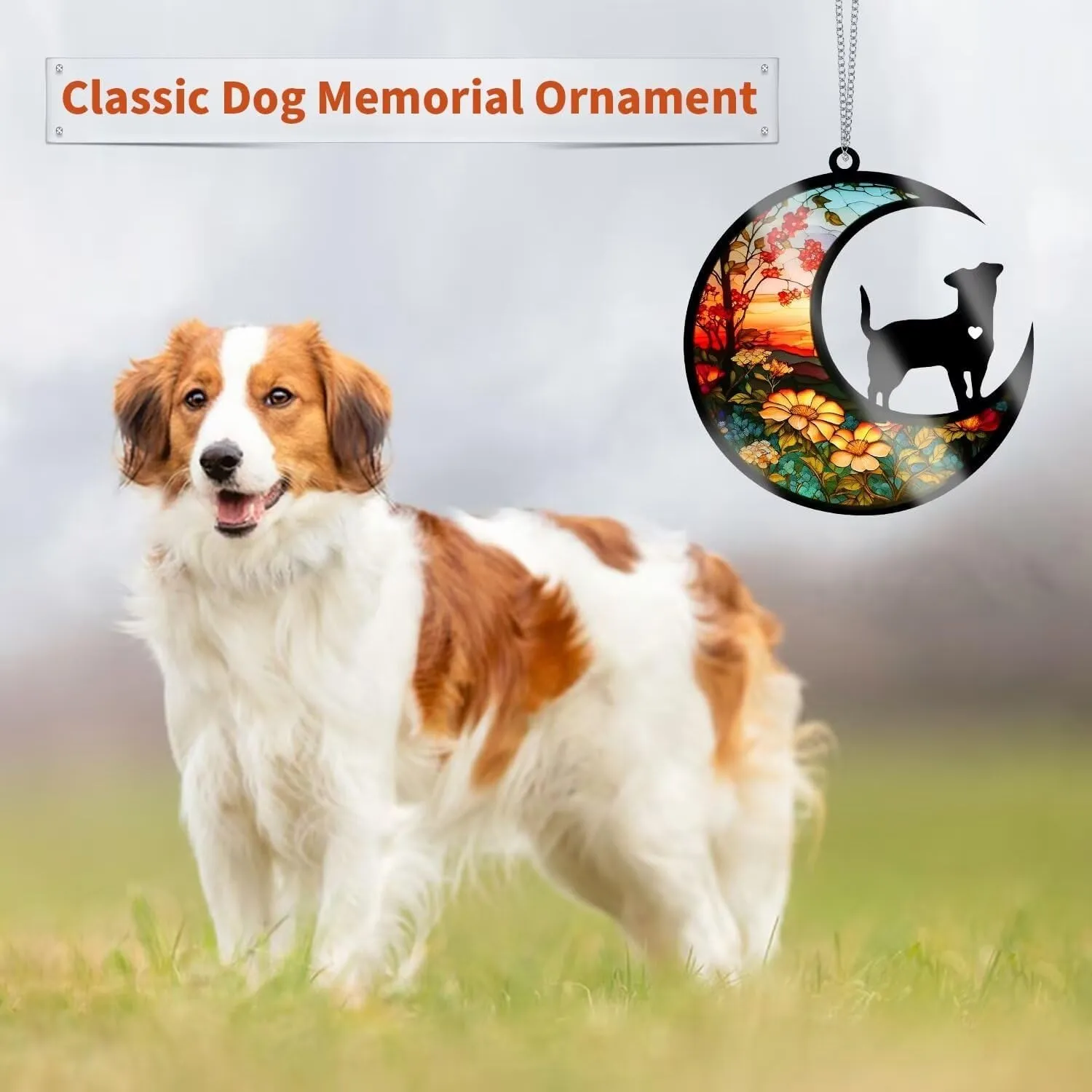 Dog Memorial Suncatcher for Loss of Dog, Jack Russell Terrier Remembrance Presents, Pet Sympathy Gift, Puppy Pass Away Adult Dog Bereavement Gift (Classic, 8”)