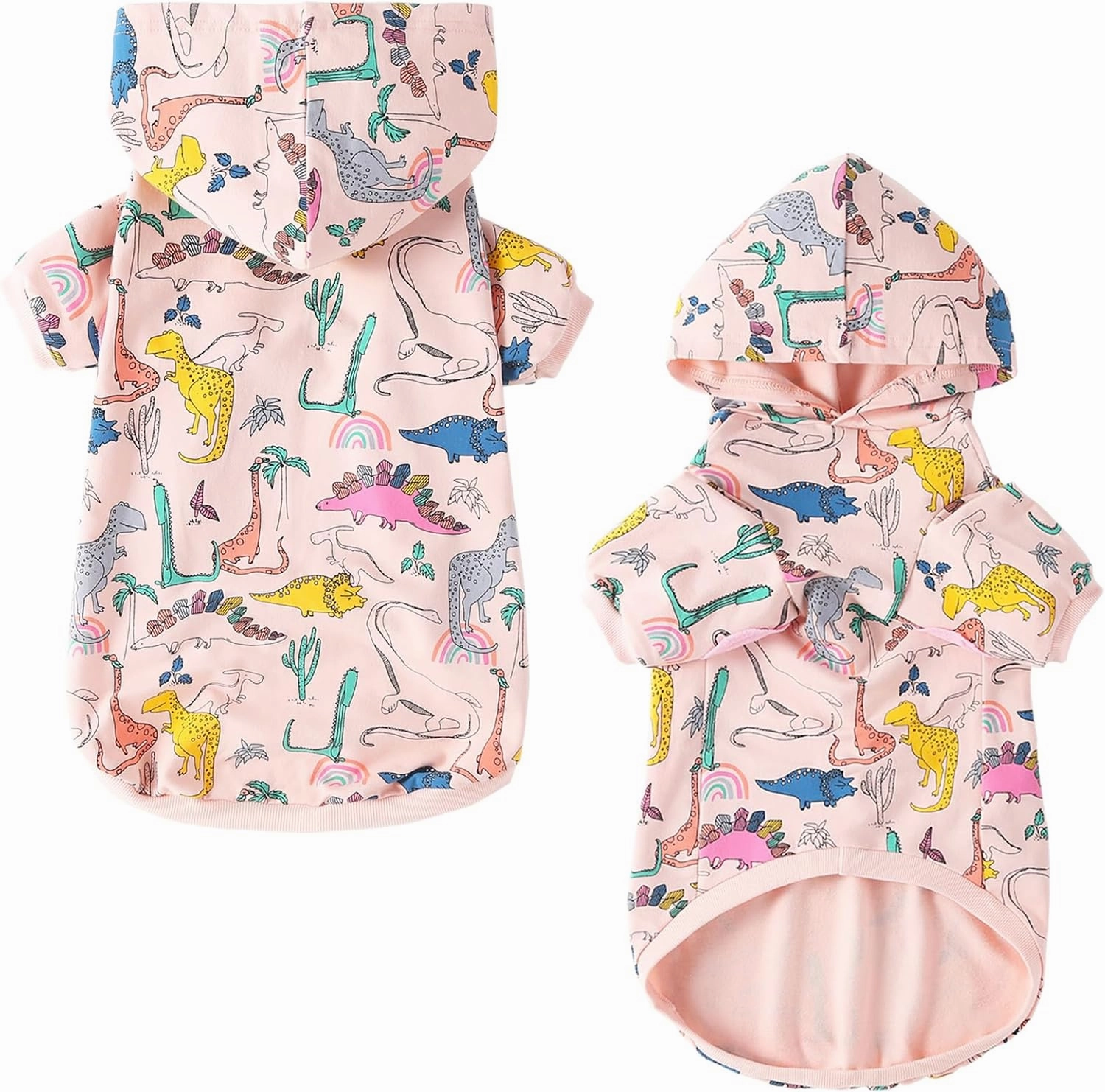 Dog Cotton Hoodie Pullover Sweatshirts Soft and Stretch Pets Clothes Colorful Dinosaur Hooded for Large Dogs（Pink Dino XL）