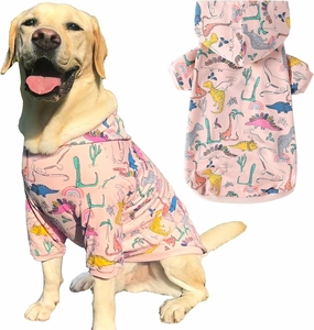 Dog Cotton Hoodie Pullover Sweatshirts Soft and Stretch Pets Clothes Colorful Dinosaur Hooded for Large Dogs（Pink Dino XL）