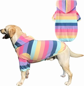 Dog Cotton Hoodie Pullover Sweatshirts Soft and Stretch Pets Clothes Rainbow Stripe Hooded for Large Dogs（Stripe XL）