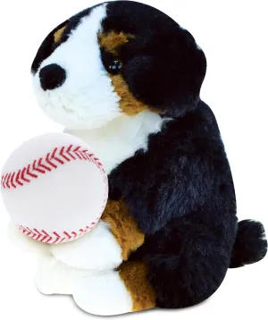 DolliBu Bernese Dog Stuffed Animal with Baseball Plush - Soft and Huggable Stuffed Dog Toy Gift, Cute Pet Life Animal with Plush Baseball Toy for Kids - 8 Inches