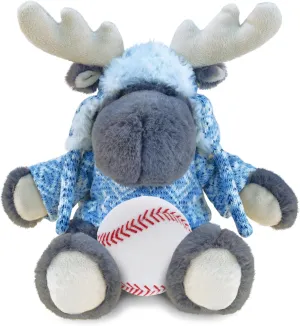 DolliBu Grey Moose with Clothes Stuffed Animal with Baseball Plush - Soft and Huggable Stuffed Moose Toy Gift, Cute Wild Life Animal with Plush Baseball Toy for Kids - 12 Inches