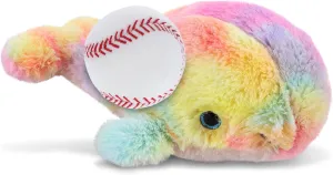 DolliBu Small Rainbow Whale Stuffed Animal with Baseball Plush - Soft, Huggable Whale, Great Gifts for Kids Who Love Baseball, Cute Sea Animal Plush with Plush Baseball Toy for Kids, Adults - 9 Inches