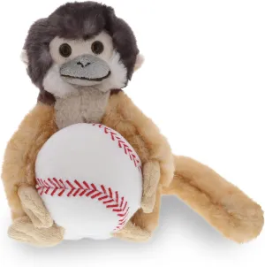 DolliBu Squirrel Monkey Stuffed Animal with Baseball Plush - Soft Plush Huggable Squirrel Monkey, Adorable Playtime Plush Toy, Cute Wildlife GIF for Kids, Adults - 12.5 Inch