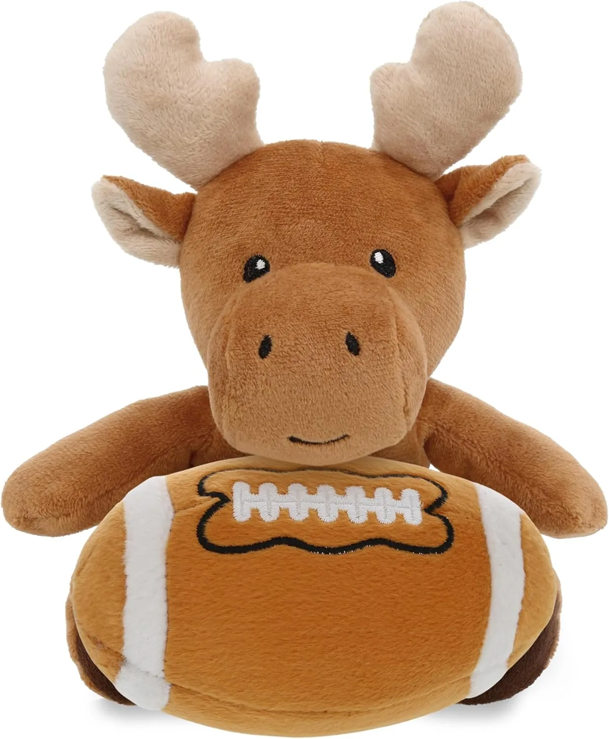 DolliBu Super Soft Moose Stuffed Animal with Football Plush - Soft Huggable Playtime Plush Toy, Cute Wildlife Gift, Plush Doll Animal Toy for Kids and Adults with Name Personalization - 6 Inches