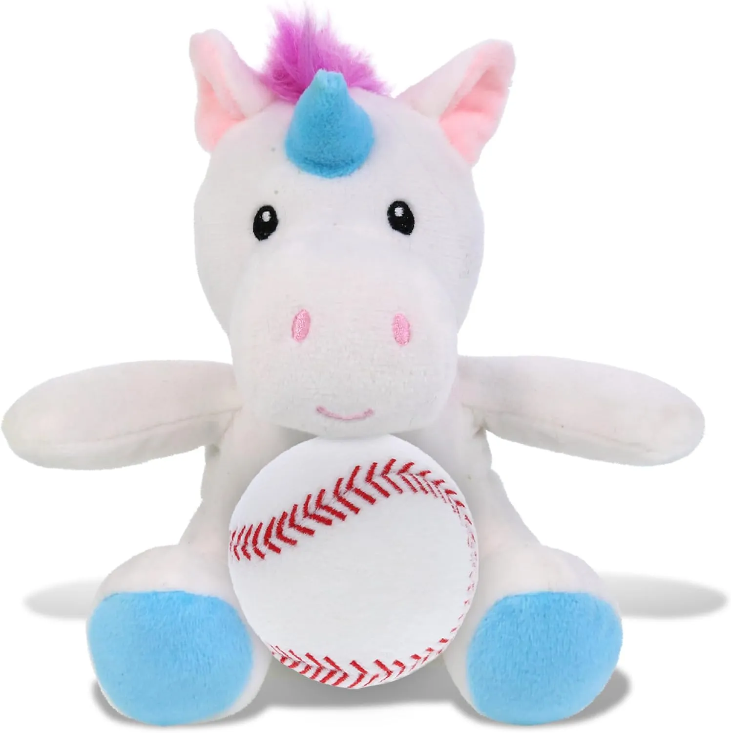 DolliBu Unicorn Stuffed Animal with Baseball Plush - Soft, Huggable Unicorn, Great Gifts for Kids, Adults - 6 Inches