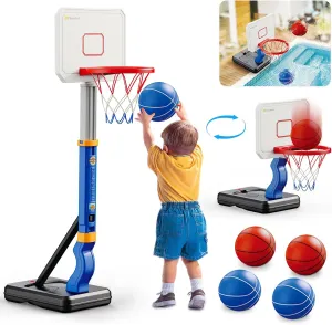 Dollox Toddler Basketball Hoop Set, Indoor Mini Poolside Basketball Stand Height Adjustable Outdoor Basketball Toys with 4 Balls, Pump for Kids Age 3 4 5 6 Birthday Gifts