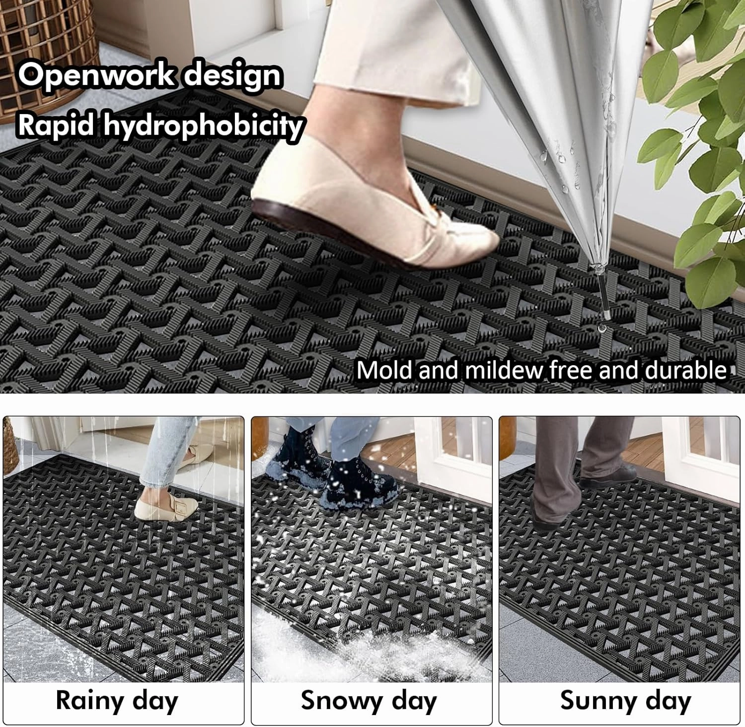 Door Mats Outside Entrance 29.5"x19",Non Slip Heavy Duty Front Door Mat for Indoor Outdoor,Winter Snow Dirt Trapping Doormats,Easy Clean Shoe Scraper,Black