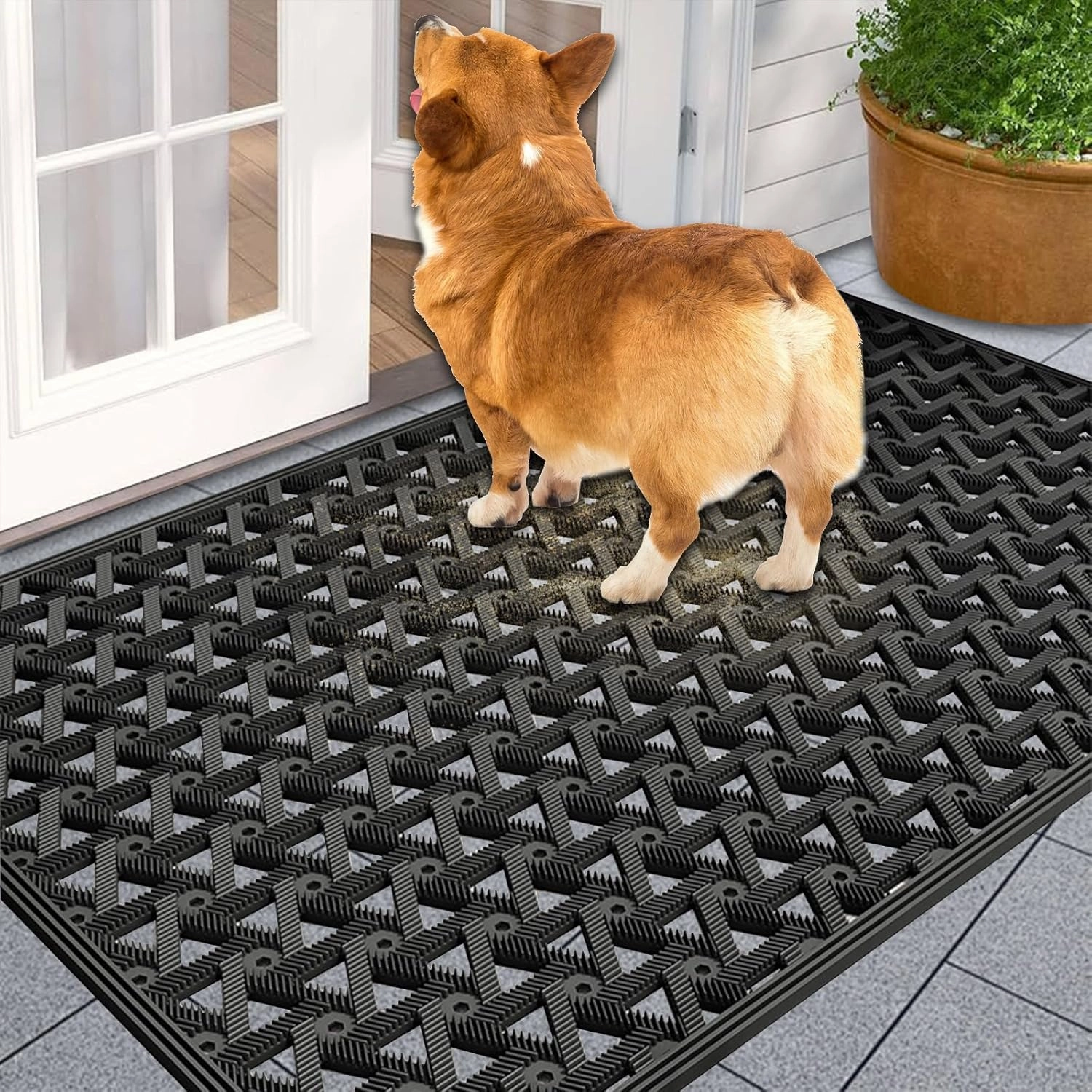 Door Mats Outside Entrance 29.5"x19",Non Slip Heavy Duty Front Door Mat for Indoor Outdoor,Winter Snow Dirt Trapping Doormats,Easy Clean Shoe Scraper,Black